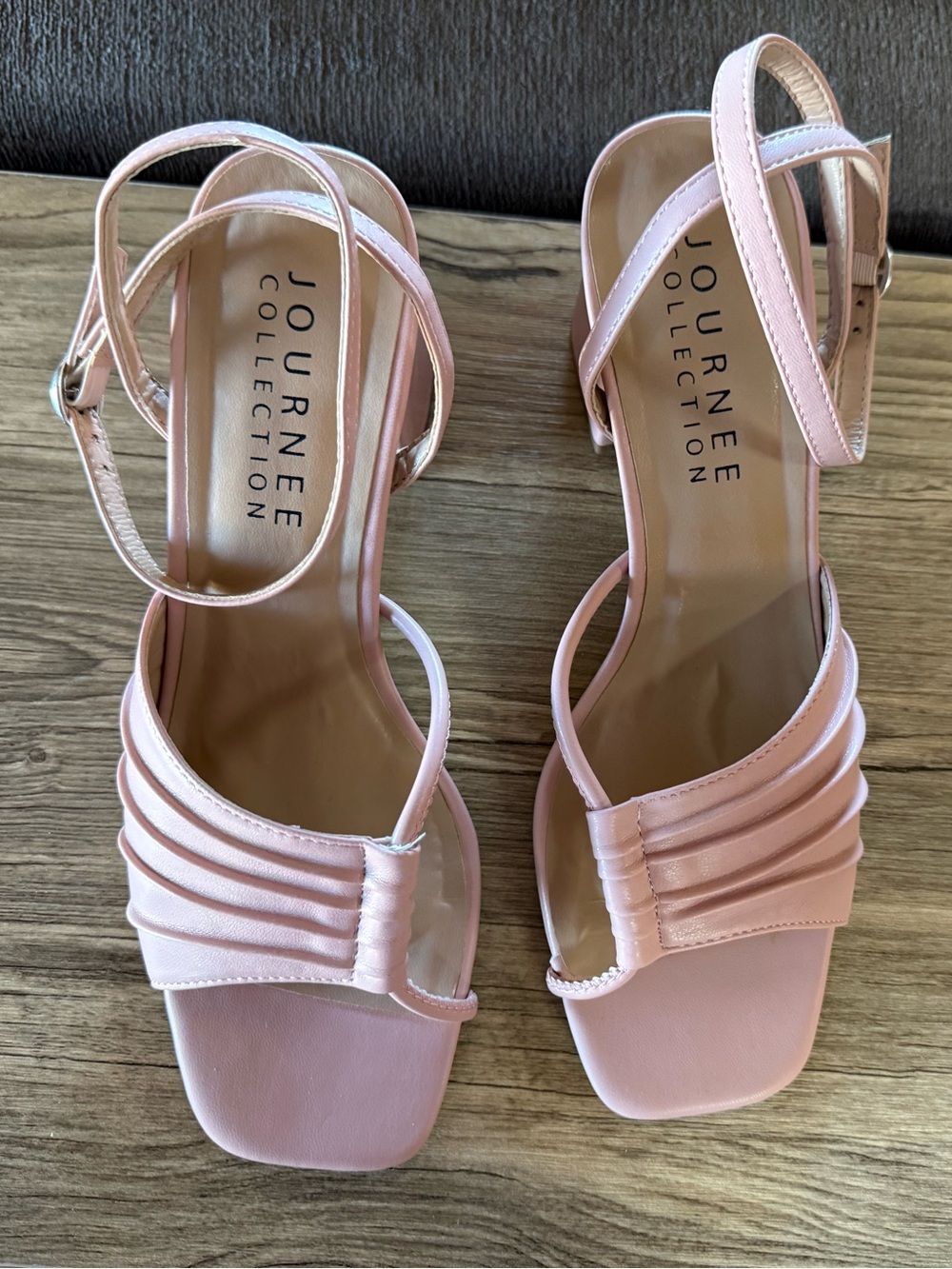 Journee Collection Blush Pink Pleated-Strap Block Heel Sandals